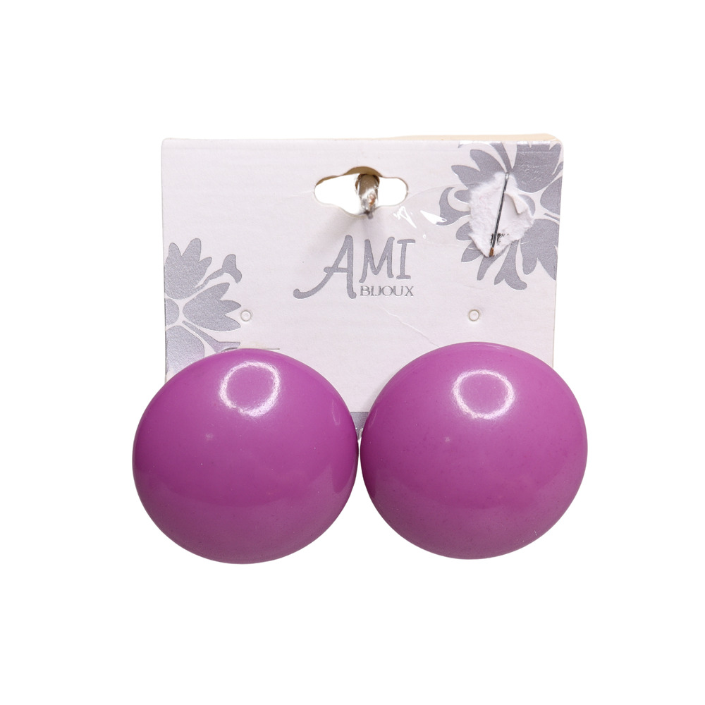 Ami Bijoux Purple Round Acrylic Stud 1.5" Earrings - New On Card